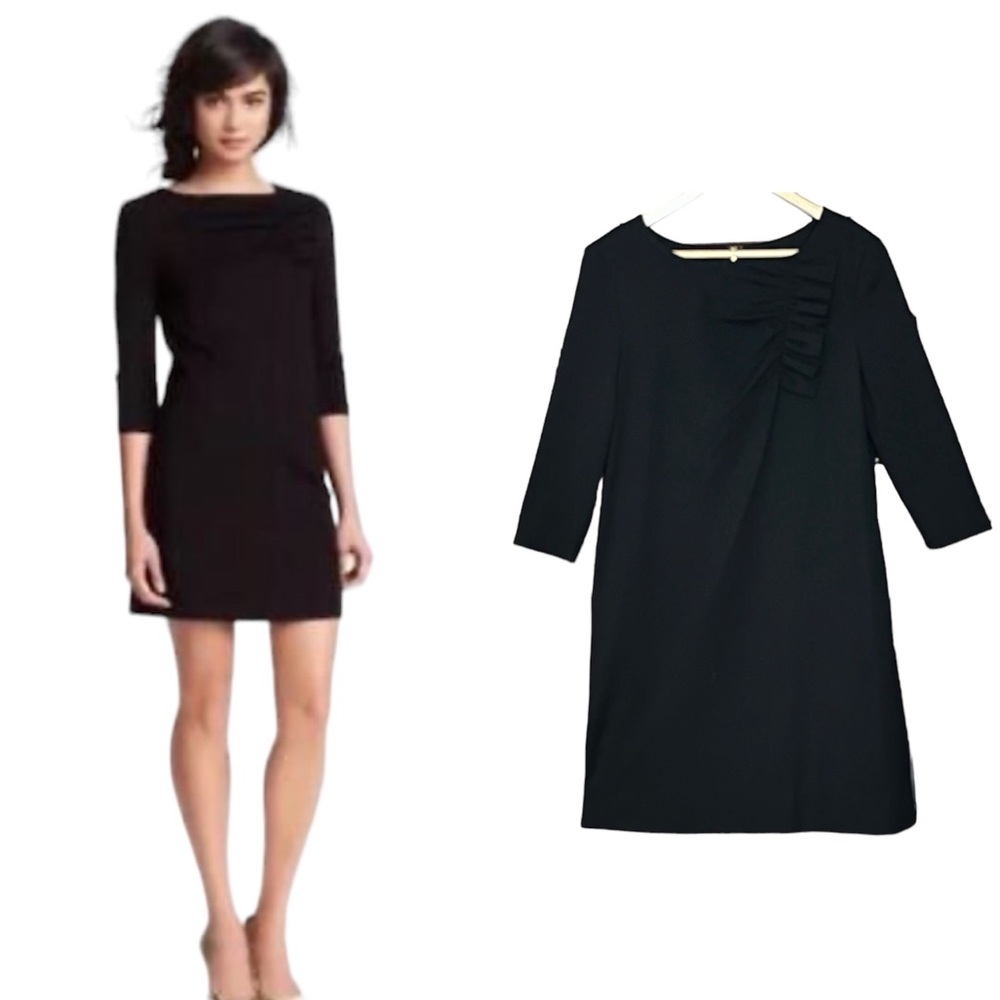 Kate Spade Livia Black Shift Ponte Pleated Ruffle Detail Cocktail Dress 10